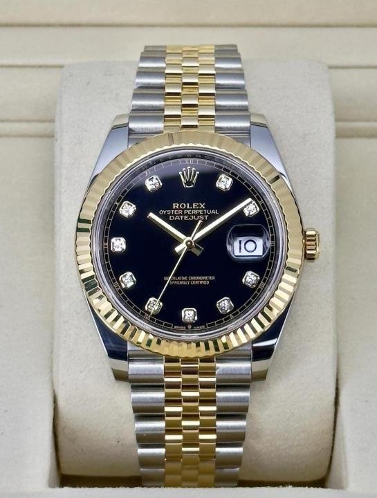 Rolex Oyster Perpetual Date Just Diamond 2Ton-Gold-Black Working Like Automatic