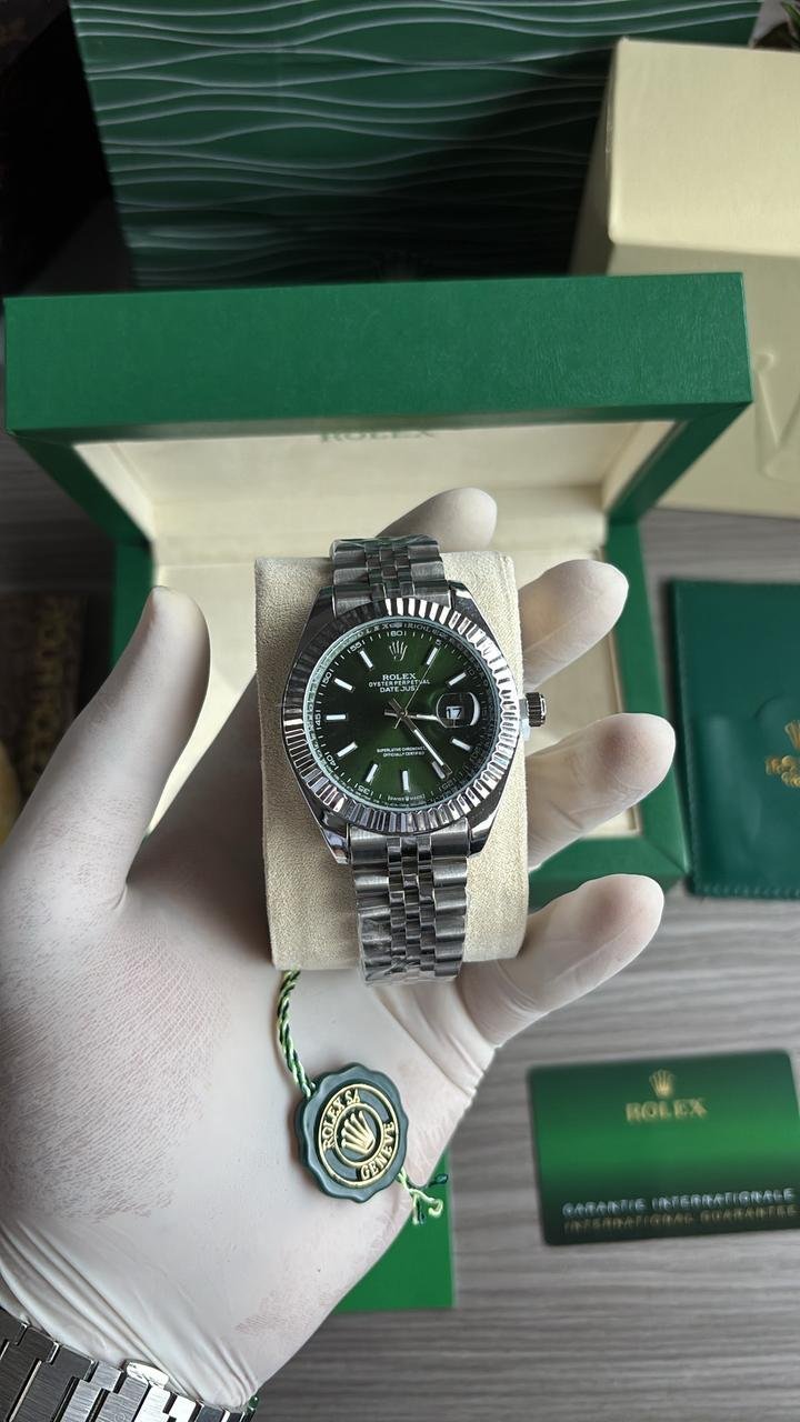 Rolex Oyster Perpetual Date Just Silver Green Watch
