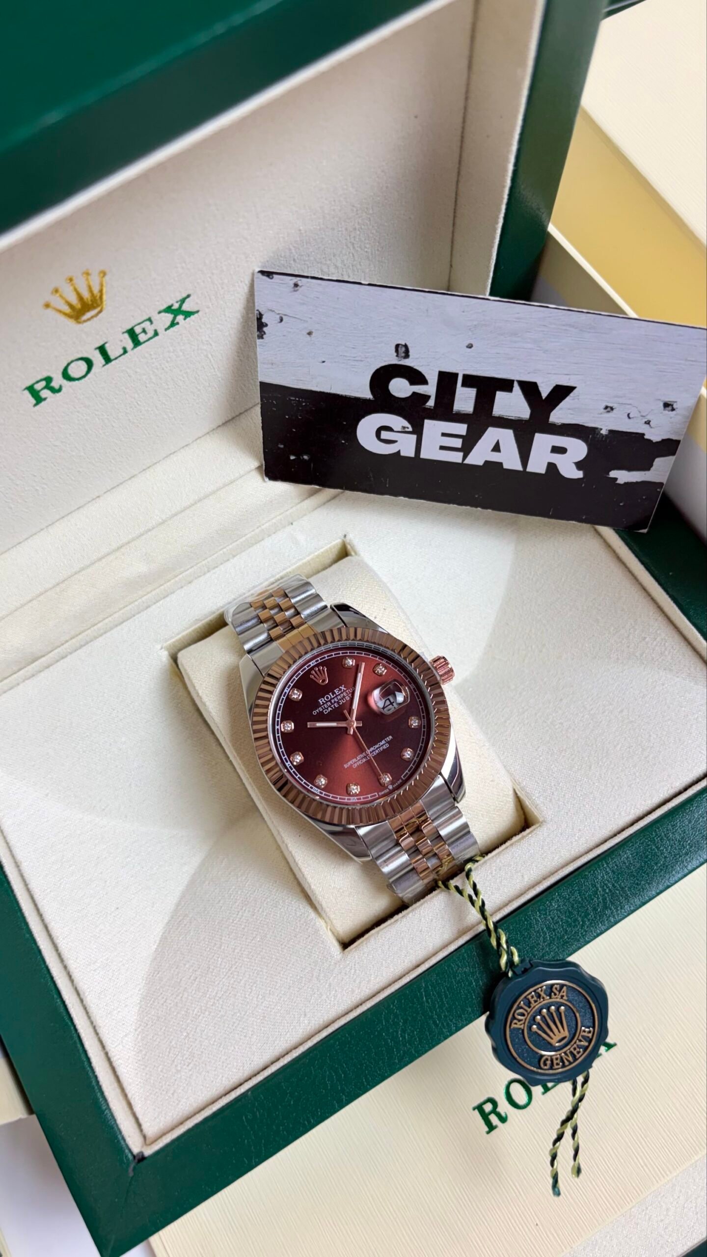 Rolex Oyster Perpetual Date Just Diamond 2ton Brown