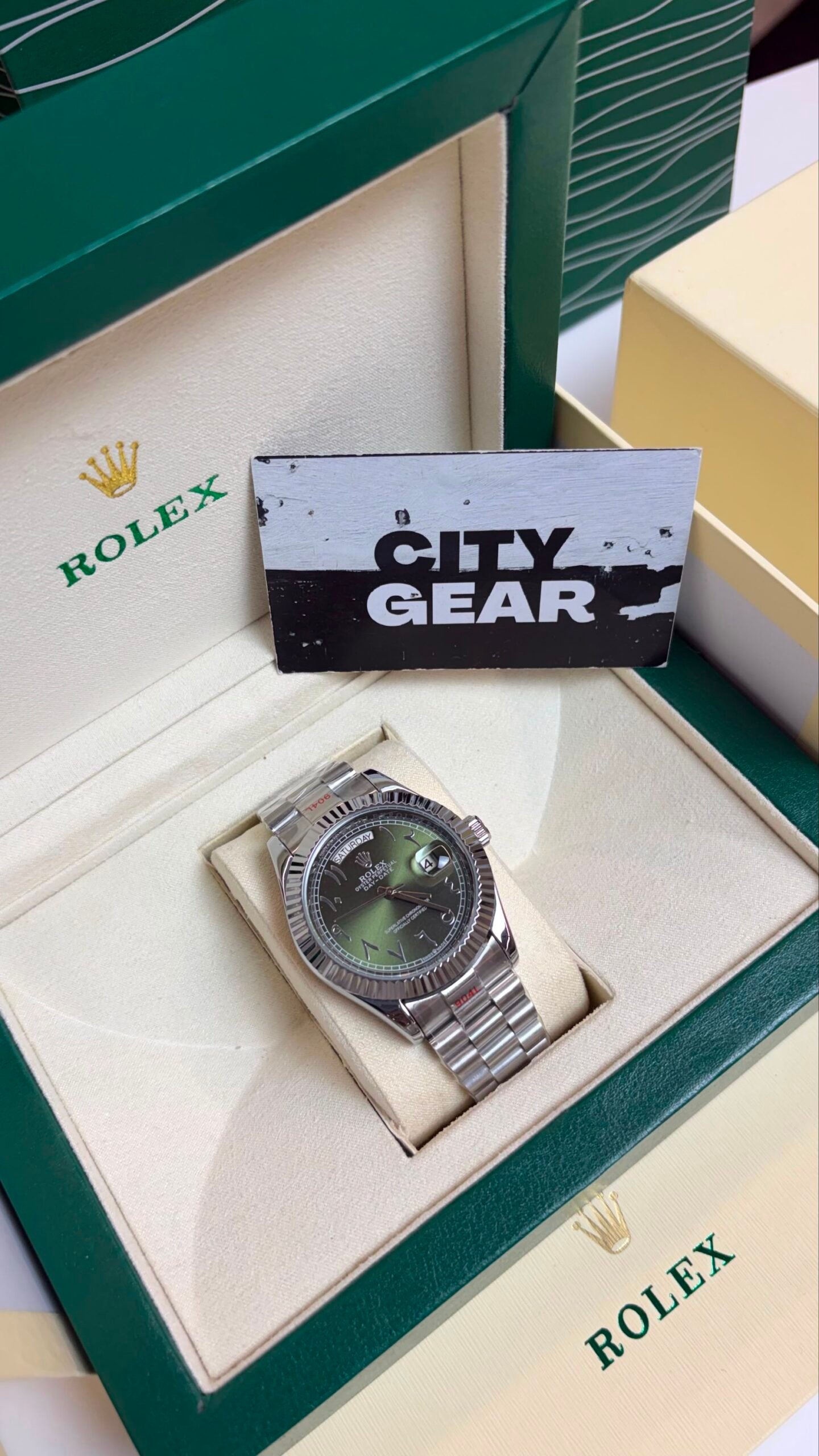 Rolex Day Date Silver Green Automatic Watch